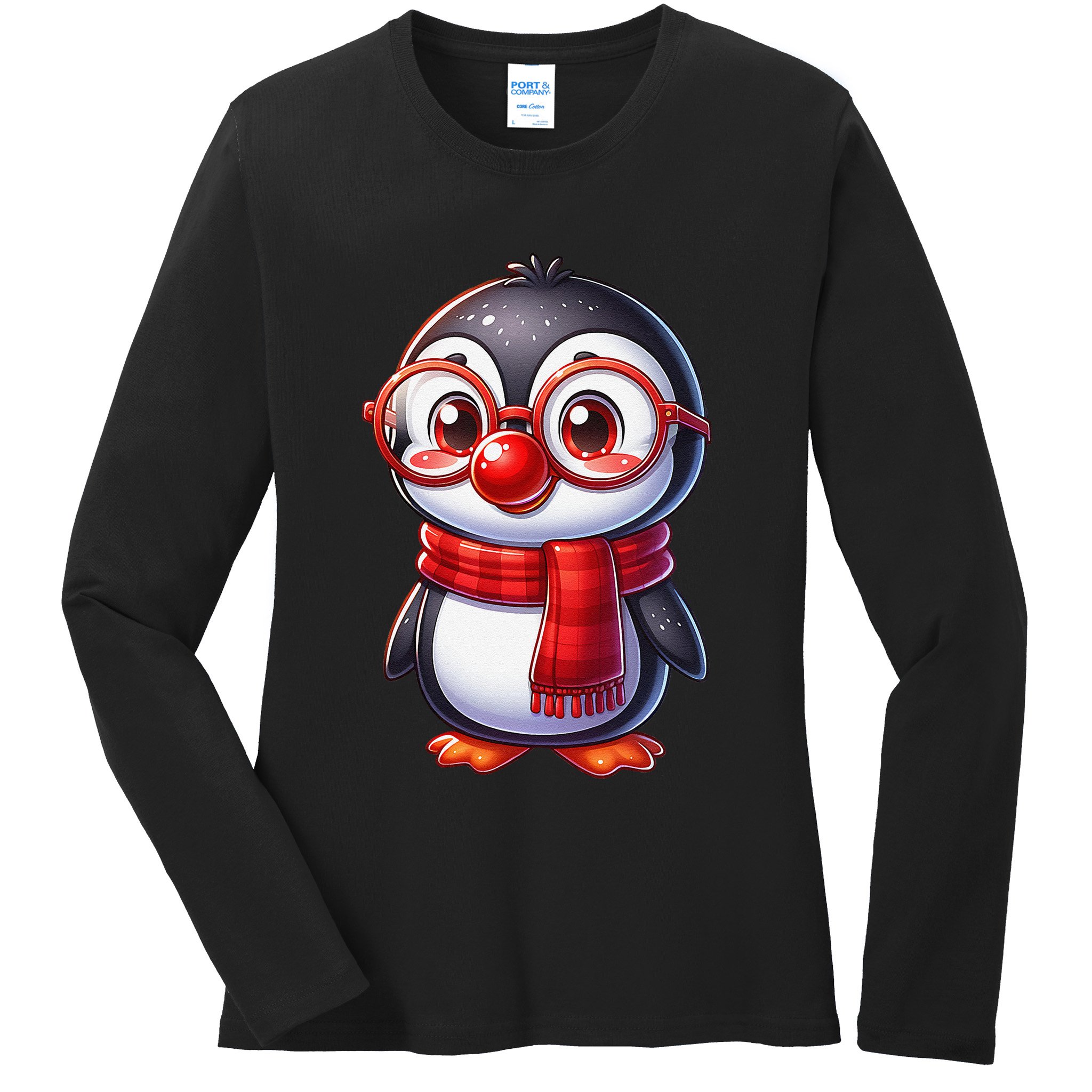Red Penguin Nose Funny Day 2025 .Png Ladies Long Sleeve Shirt
