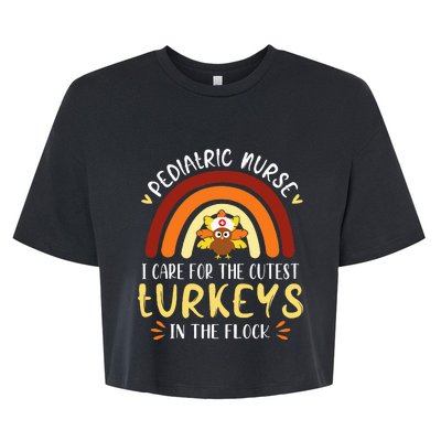 Rainbow PEDS Nurse Cutest Turkeys Thanksgiving Bella+Canvas Jersey Crop Tee