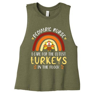 Rainbow PEDS Nurse Cutest Turkeys Thanksgiving Women's Racerback Cropped Tank