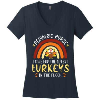 Rainbow PEDS Nurse Cutest Turkeys Thanksgiving Women's V-Neck T-Shirt