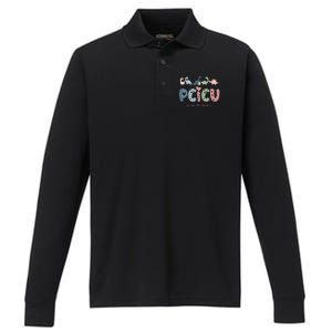 Retro Pcicu Nurse Icu Pediatric Cardiac Tiny Humans Performance Long Sleeve Polo