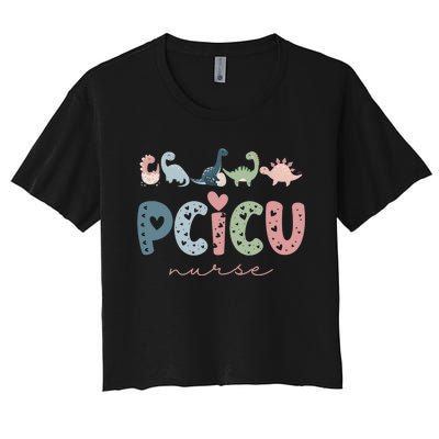 Retro Pcicu Nurse Icu Pediatric Cardiac Tiny Humans Women's Crop Top Tee