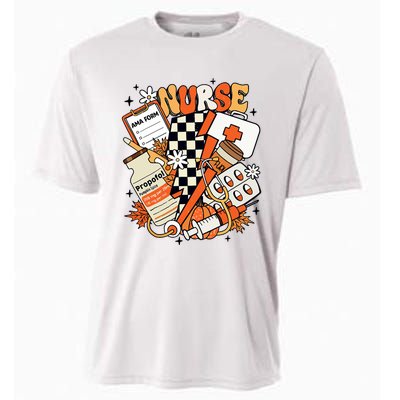 Retro Pumpkin Nurse Life Thanksgiving Fall Autumn Nurse Cooling Performance Crew T-Shirt