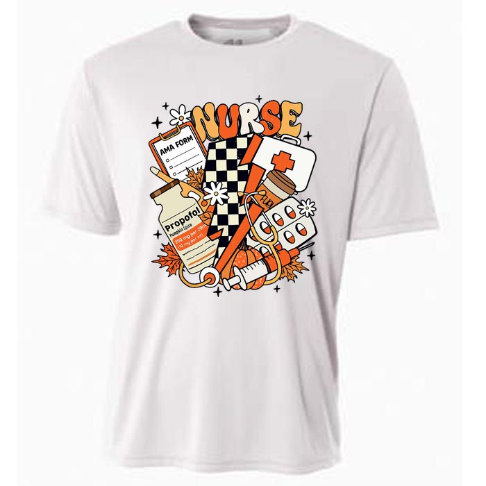 Retro Pumpkin Nurse Life Thanksgiving Fall Autumn Nurse Cooling Performance Crew T-Shirt