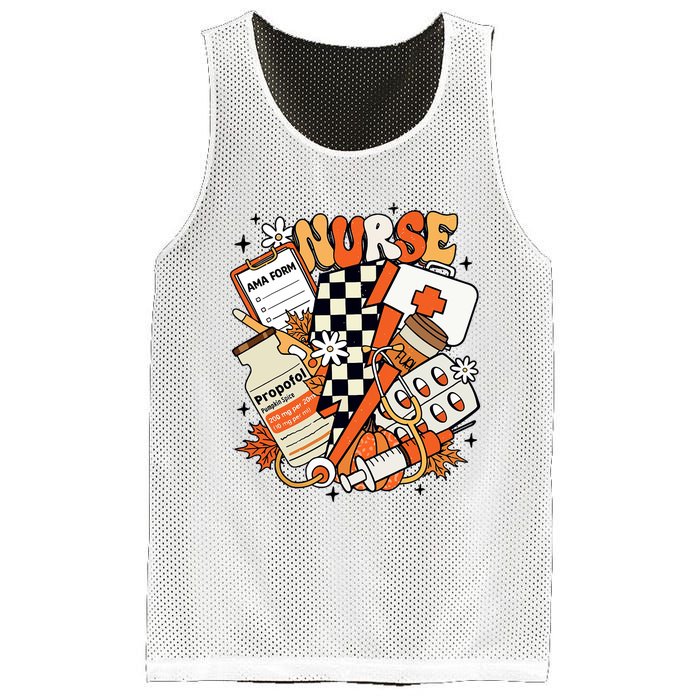 Retro Pumpkin Nurse Life Thanksgiving Fall Autumn Nurse Mesh Reversible Basketball Jersey Tank