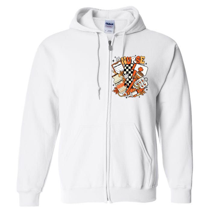 Retro Pumpkin Nurse Life Thanksgiving Fall Autumn Nurse Full Zip Hoodie