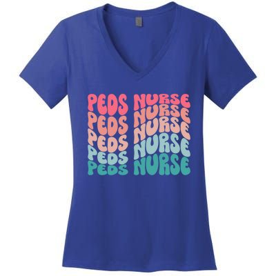 Retro Peds Nurse Pediatric Nurse Peds Rn Pediatrician Cool Gift Women's V-Neck T-Shirt