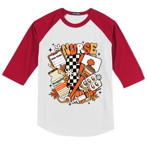 Retro Pumpkin Nurse Life Thanksgiving Fall Autumn Nurse Kids Colorblock Raglan Jersey