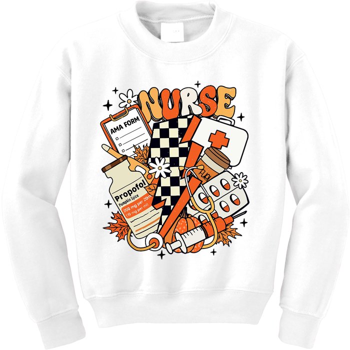 Retro Pumpkin Nurse Life Thanksgiving Fall Autumn Nurse Kids Sweatshirt