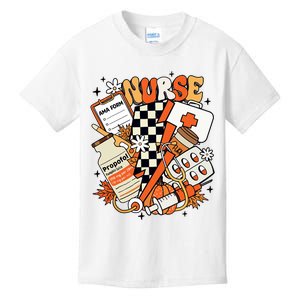 Retro Pumpkin Nurse Life Thanksgiving Fall Autumn Nurse Kids T-Shirt