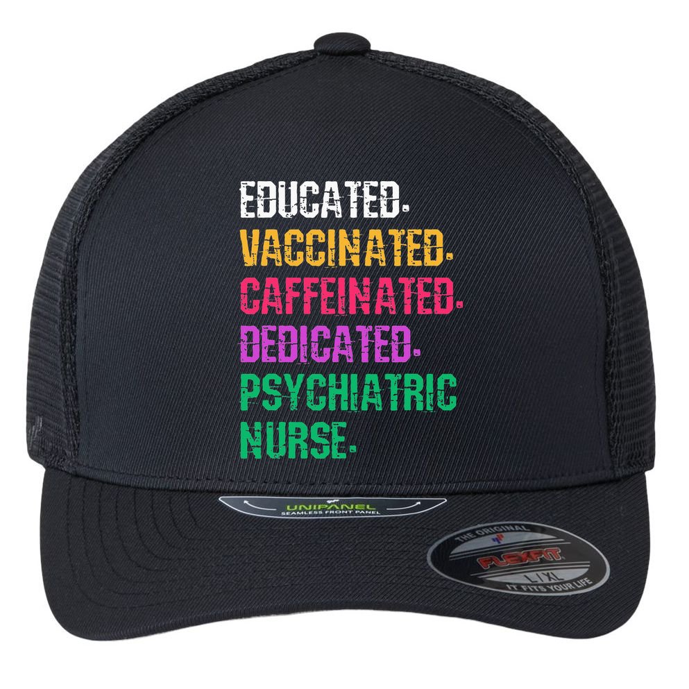 Retro Psych Nurse Psychiatric Nursing Mental Health Nurses Flexfit Unipanel Trucker Cap