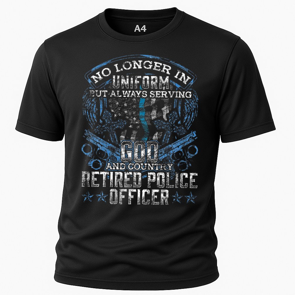 Retired Police Officer Vintage Flag Thin Blue Line Cooling Performance Crew T-Shirt