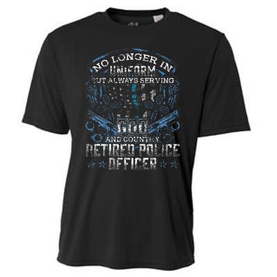 Retired Police Officer Vintage Flag Thin Blue Line Cooling Performance Crew T-Shirt