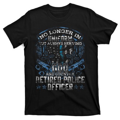 Retired Police Officer Vintage Flag Thin Blue Line T-Shirt