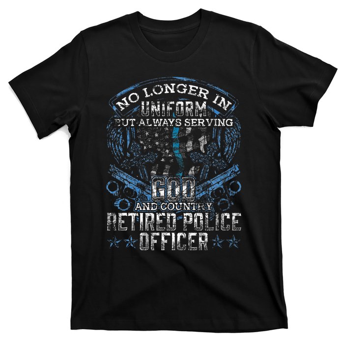 Retired Police Officer Vintage Flag Thin Blue Line T-Shirt