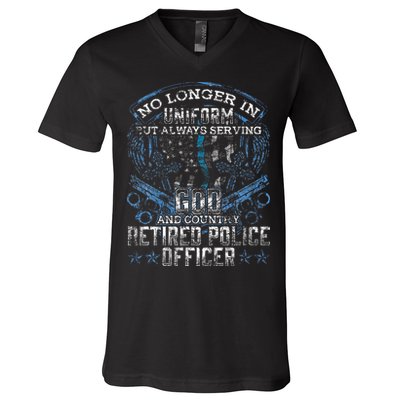 Retired Police Officer Vintage Flag Thin Blue Line V-Neck T-Shirt