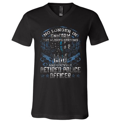 Retired Police Officer Vintage Flag Thin Blue Line V-Neck T-Shirt