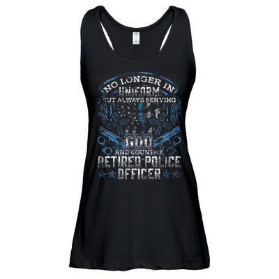 Retired Police Officer Vintage Flag Thin Blue Line Ladies Essential Flowy Tank