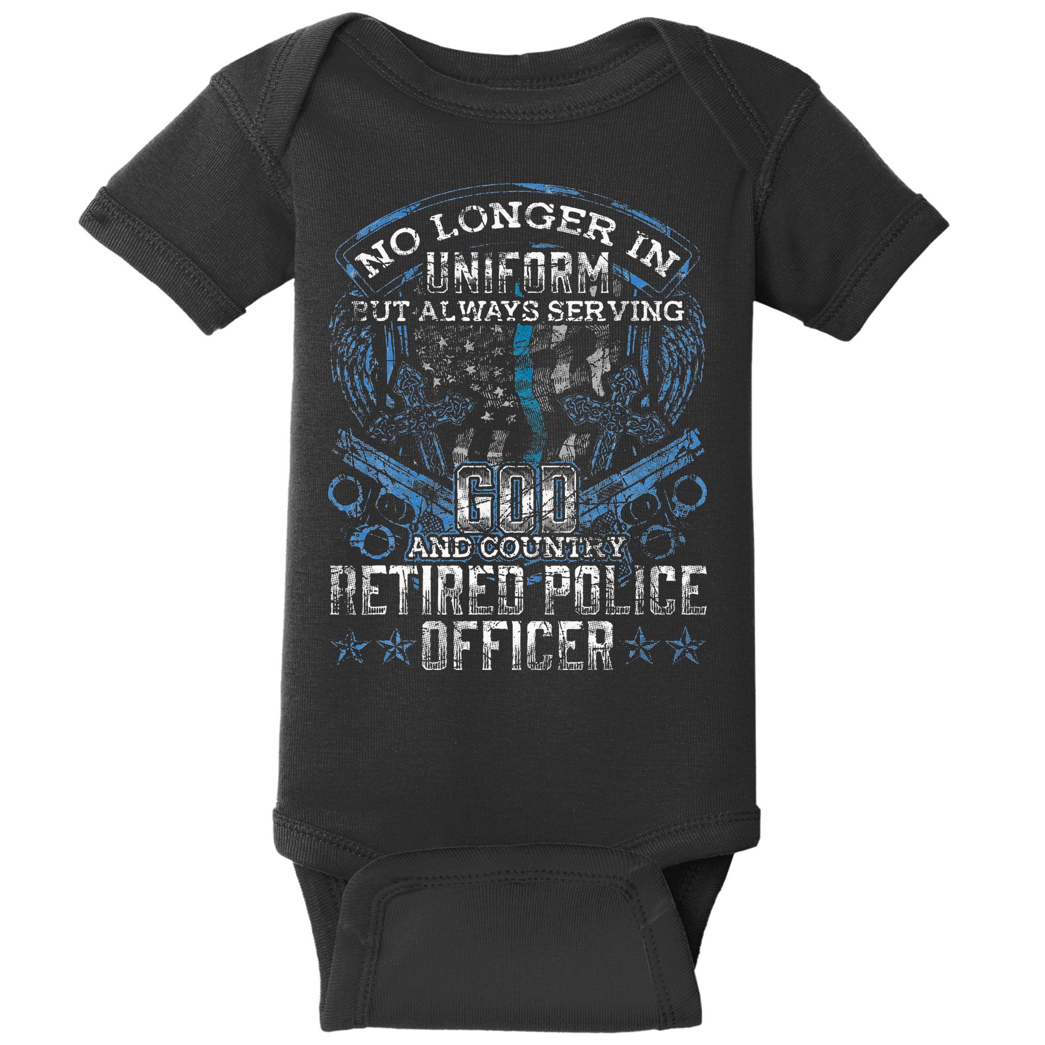 Retired Police Officer Vintage Flag Thin Blue Line Baby Bodysuit