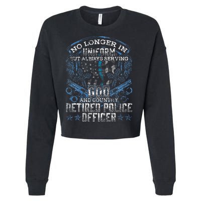 Retired Police Officer Vintage Flag Thin Blue Line Cropped Pullover Crew