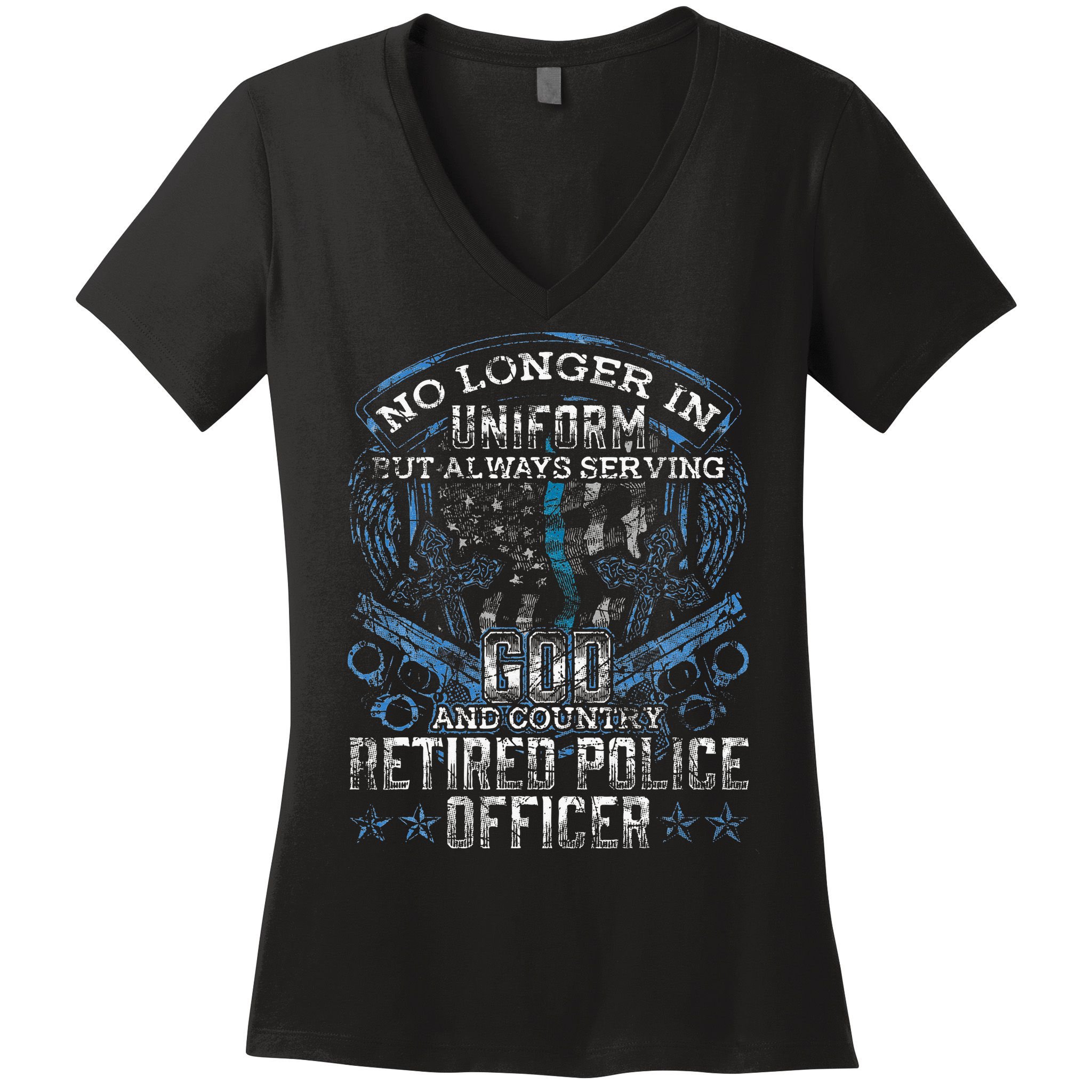 Retired Police Officer Vintage Flag Thin Blue Line Women's V-Neck T-Shirt