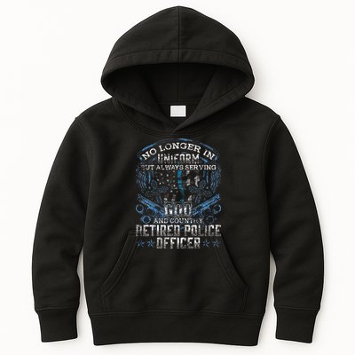 Retired Police Officer Vintage Flag Thin Blue Line Kids Hoodie