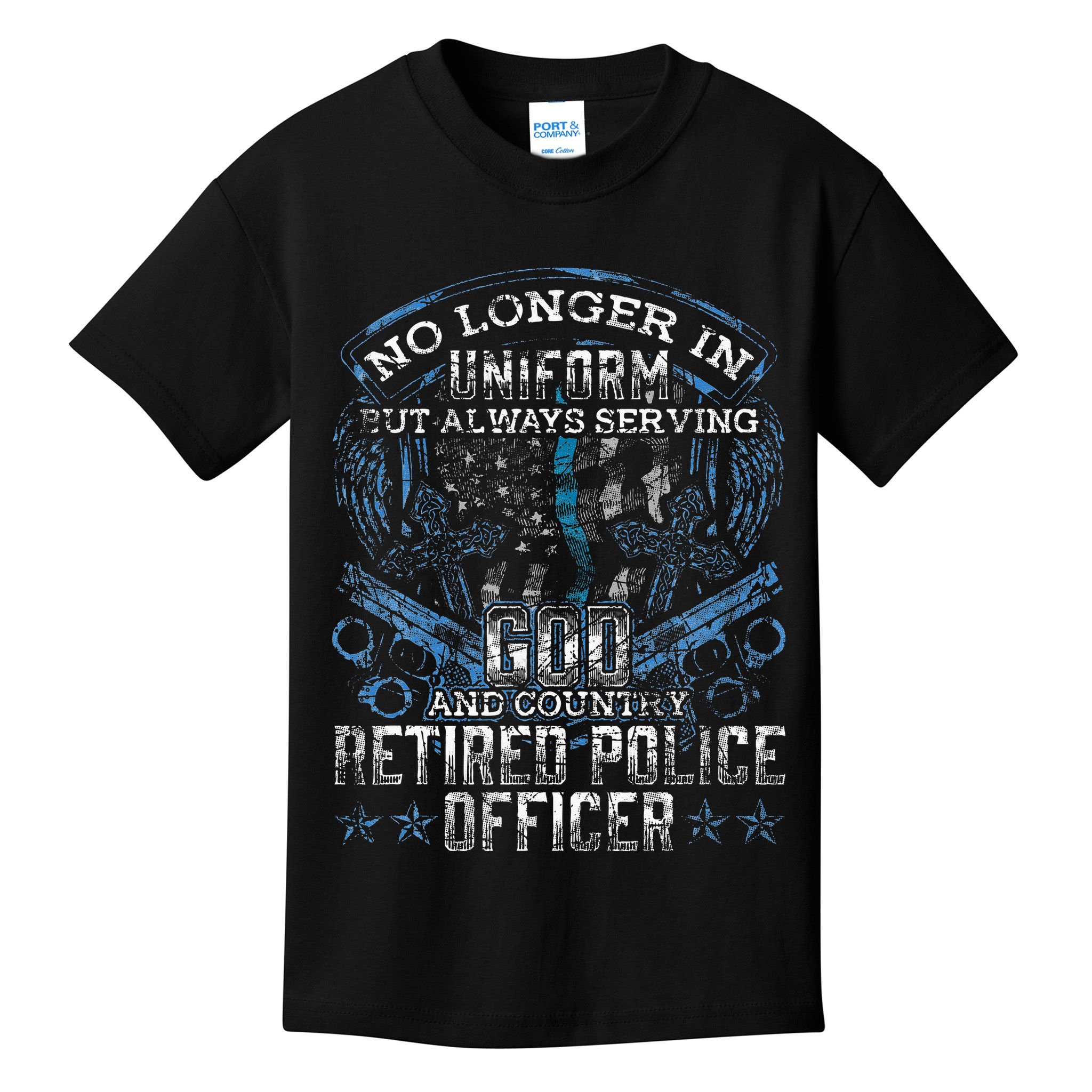 Retired Police Officer Vintage Flag Thin Blue Line Kids T-Shirt