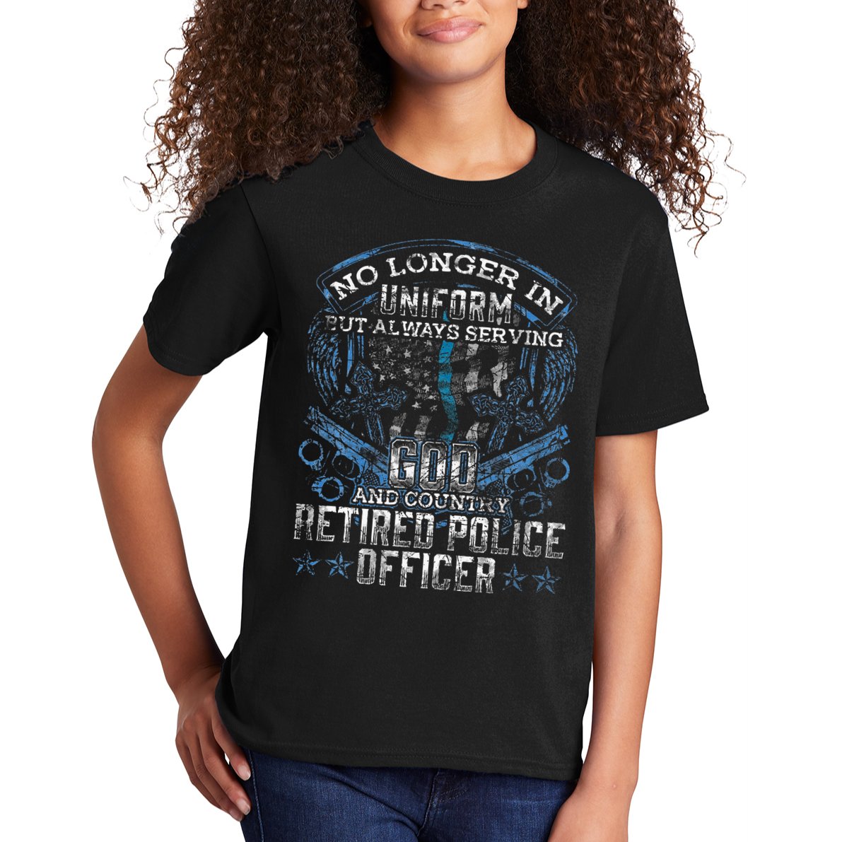 Retired Police Officer Vintage Flag Thin Blue Line Kids T-Shirt