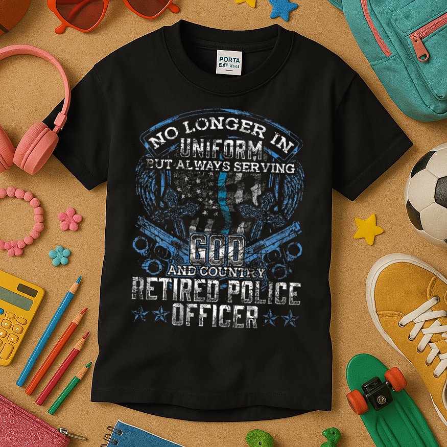 Retired Police Officer Vintage Flag Thin Blue Line Kids T-Shirt