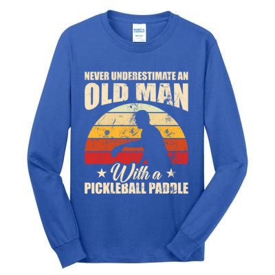 Retro Pickleball Old With A Pickleball Paddle Great Gift Tall Long Sleeve T-Shirt