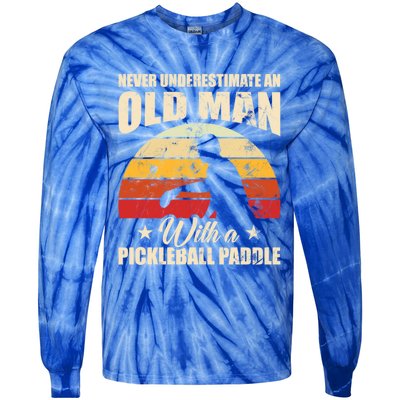 Retro Pickleball Old With A Pickleball Paddle Great Gift Tie-Dye Long Sleeve Shirt