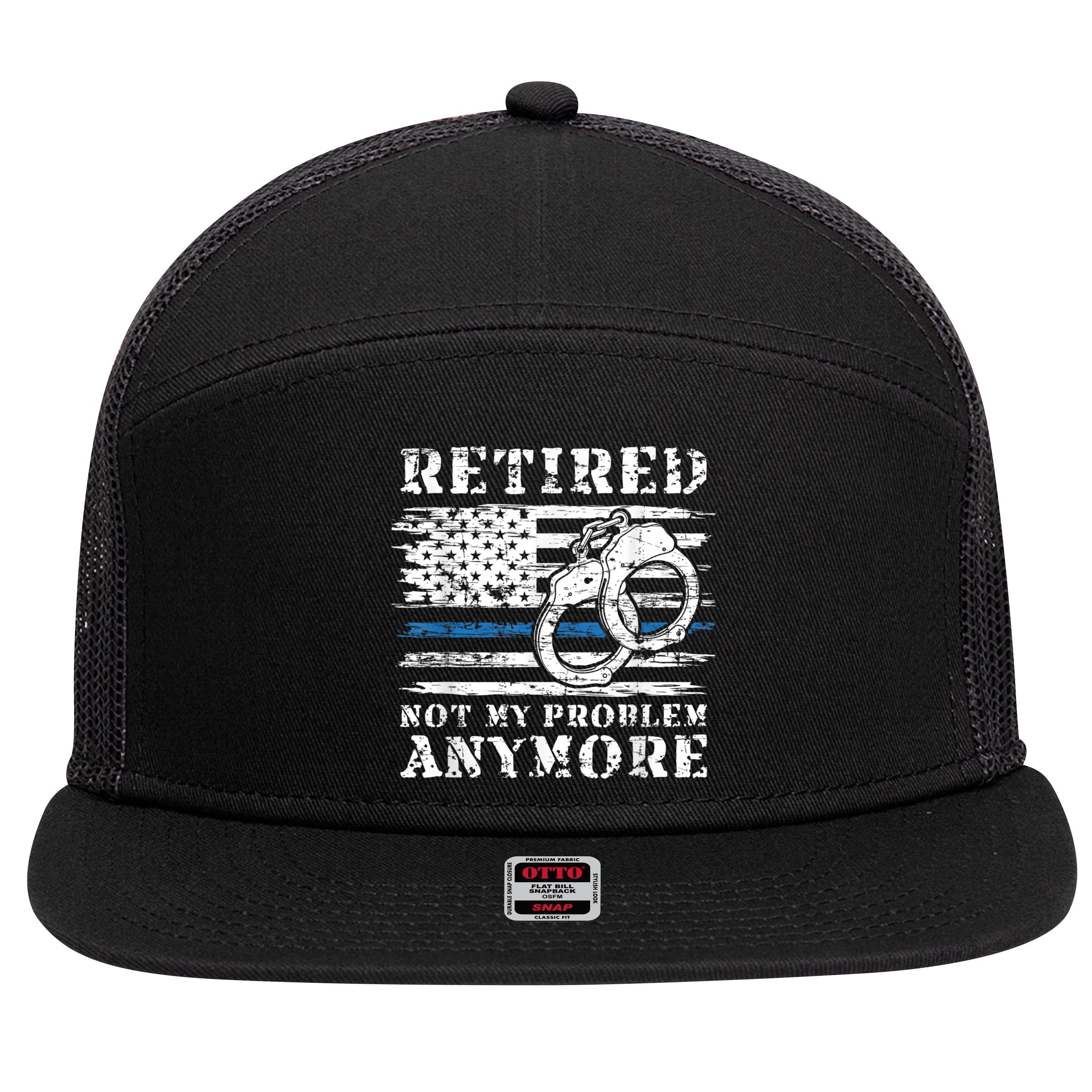 Retired Police Officer Retirement Funny Police 7 Panel Mesh Trucker Snapback Hat