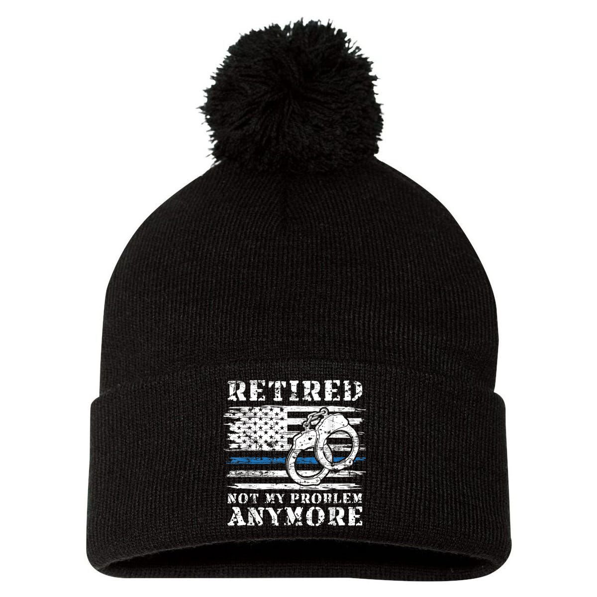 Retired Police Officer Retirement Funny Police Pom Pom 12in Knit Beanie