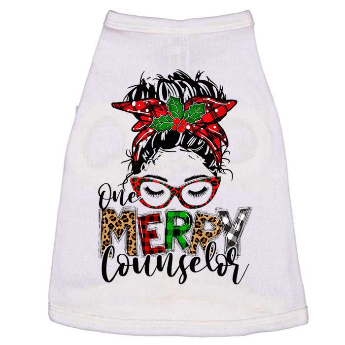 Red Plaid One Merry Counselor Messy Bun Christmas Pajamas Doggie Tank