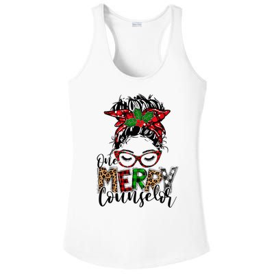 Red Plaid One Merry Counselor Messy Bun Christmas Pajamas Ladies PosiCharge Competitor Racerback Tank