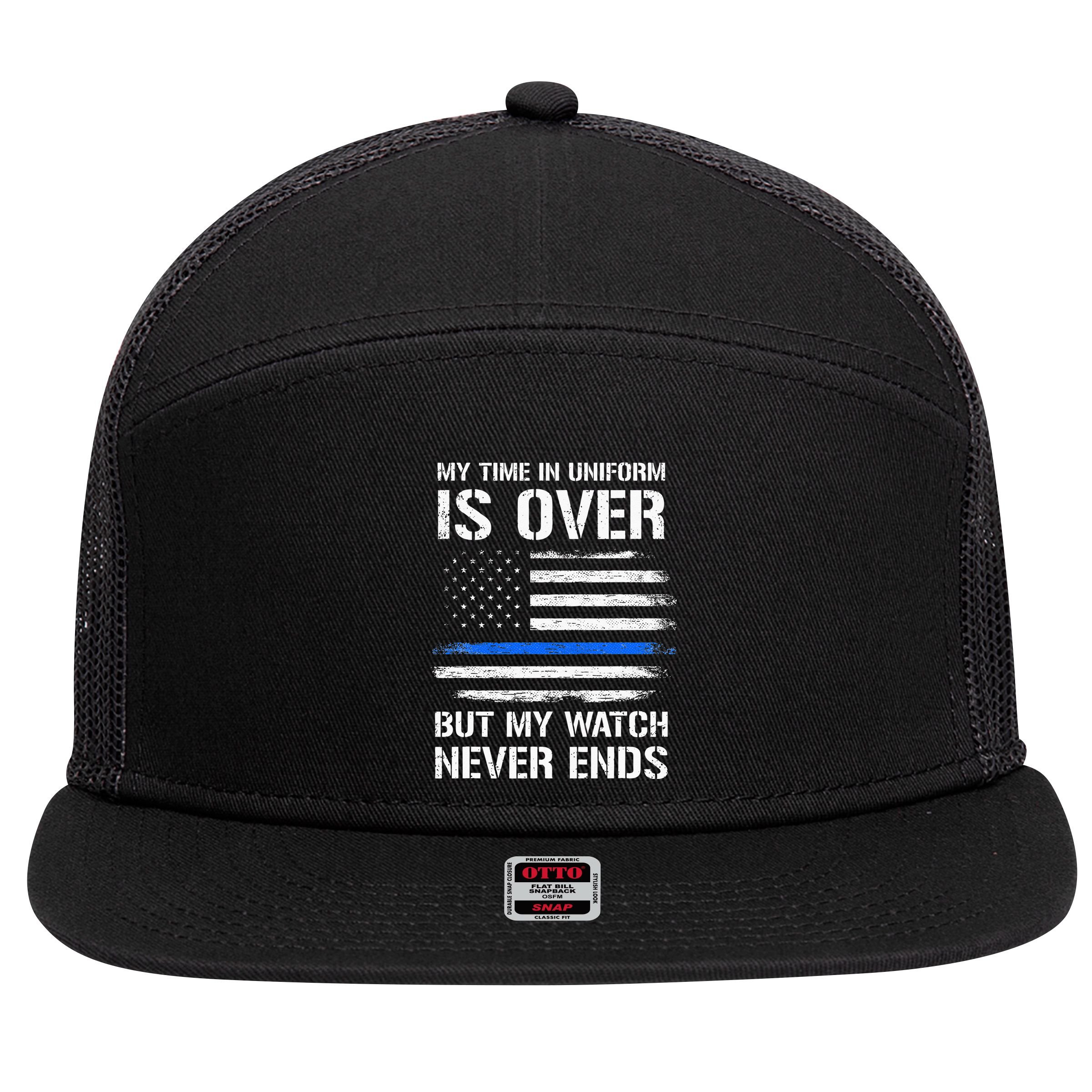 Retired Police Officer Gifts Thin Blue Line 7 Panel Mesh Trucker Snapback Hat