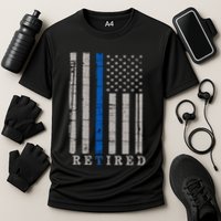 Retired Police Officer  Thin Blue Line Flag Retirement Cooling Performance Crew T-Shirt