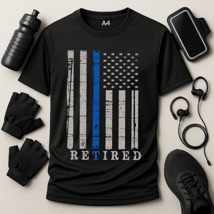 Retired Police Officer  Thin Blue Line Flag Retirement Cooling Performance Crew T-Shirt