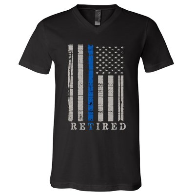 Retired Police Officer  Thin Blue Line Flag Retirement V-Neck T-Shirt