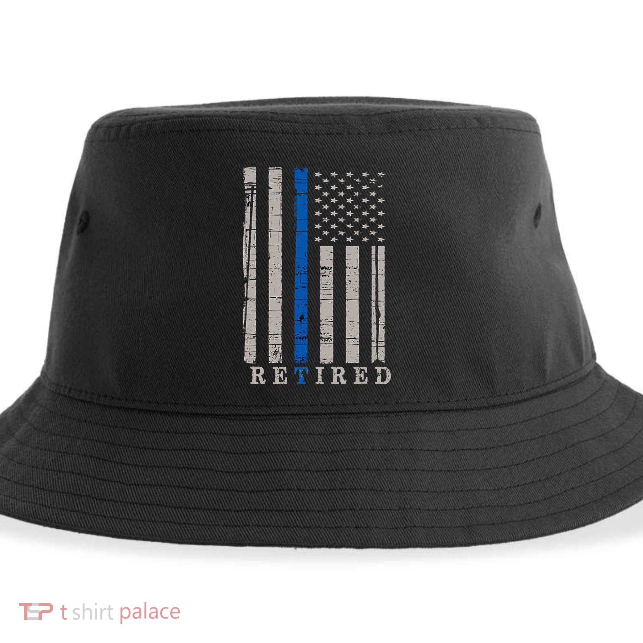 Retired Police Officer  Thin Blue Line Flag Retirement Sustainable Bucket Hat