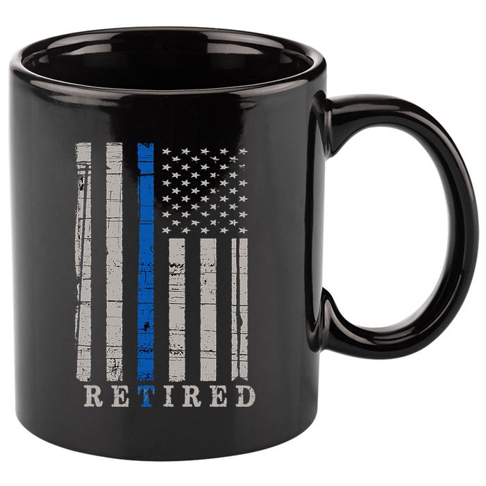 Retired Police Officer  Thin Blue Line Flag Retirement 11oz C Handle Ceramic Mug
