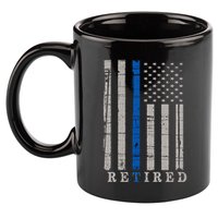 Retired Police Officer  Thin Blue Line Flag Retirement 11oz C Handle Ceramic Mug