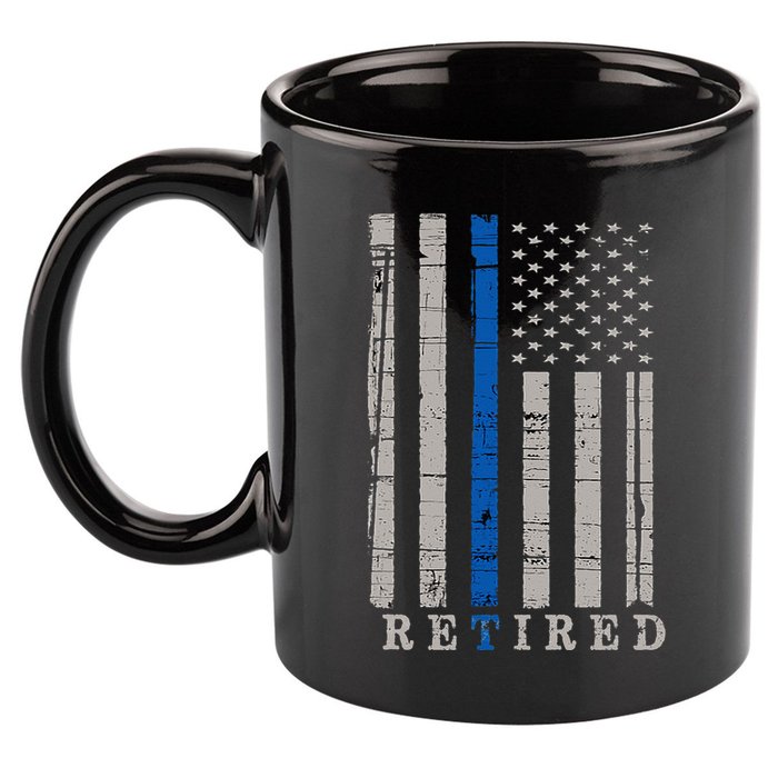 Retired Police Officer  Thin Blue Line Flag Retirement 11oz C Handle Ceramic Mug