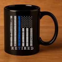 Retired Police Officer  Thin Blue Line Flag Retirement 11oz C Handle Ceramic Mug
