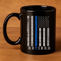 Retired Police Officer  Thin Blue Line Flag Retirement 11oz C Handle Ceramic Mug