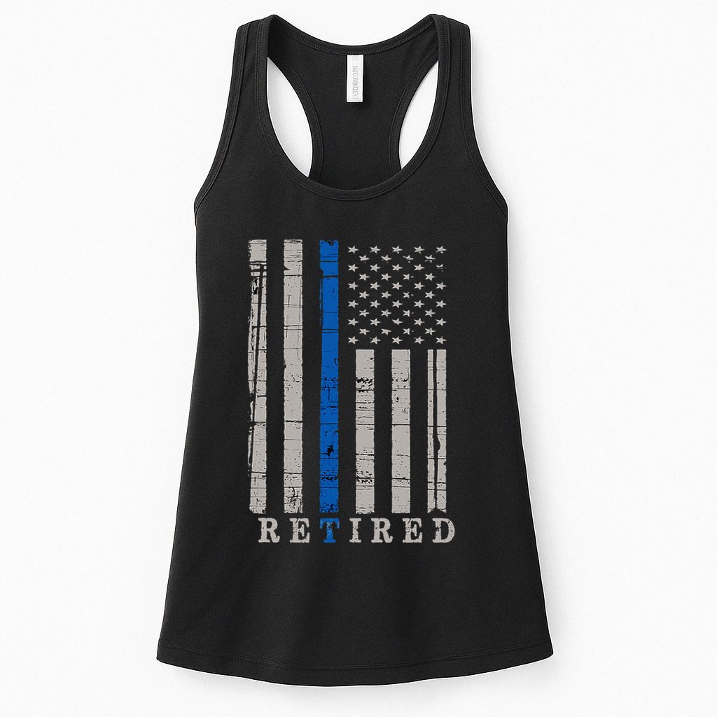 Retired Police Officer  Thin Blue Line Flag Retirement Womens Tank Top