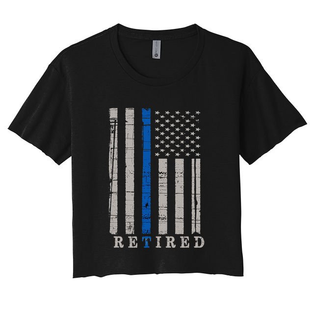 Retired Police Officer  Thin Blue Line Flag Retirement Crop Top