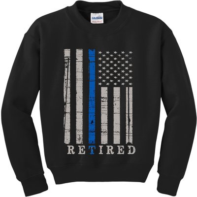 Retired Police Officer  Thin Blue Line Flag Retirement Kids Sweatshirt