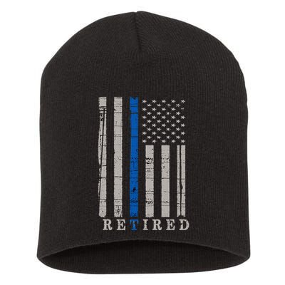 Retired Police Officer  Thin Blue Line Flag Retirement Short Acrylic Beanie