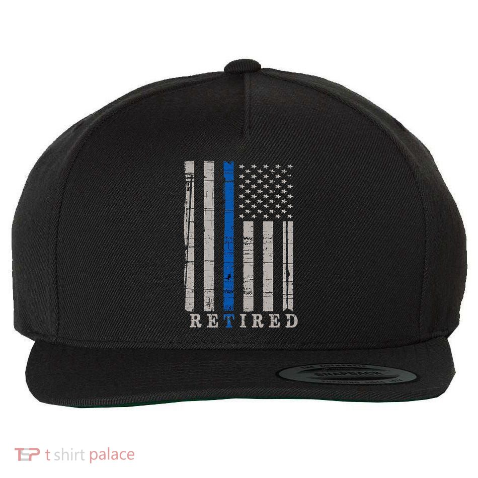 Retired Police Officer  Thin Blue Line Flag Retirement Wool Snapback Cap
